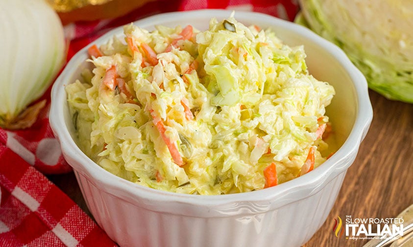 white bowl full of popeyes coleslaw recipe