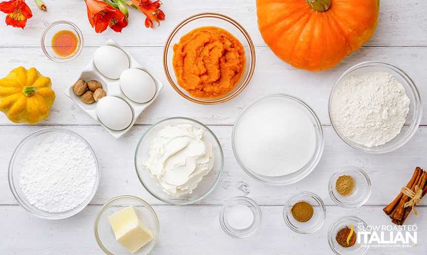 measured ingredients to make pumpkin swiss roll cake