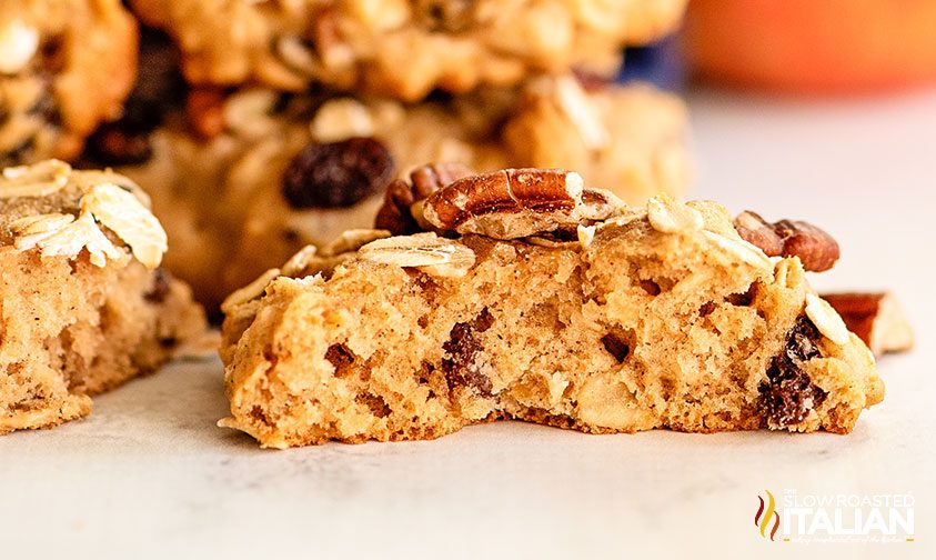 showing center of applesauce cookies with nuts and raisins