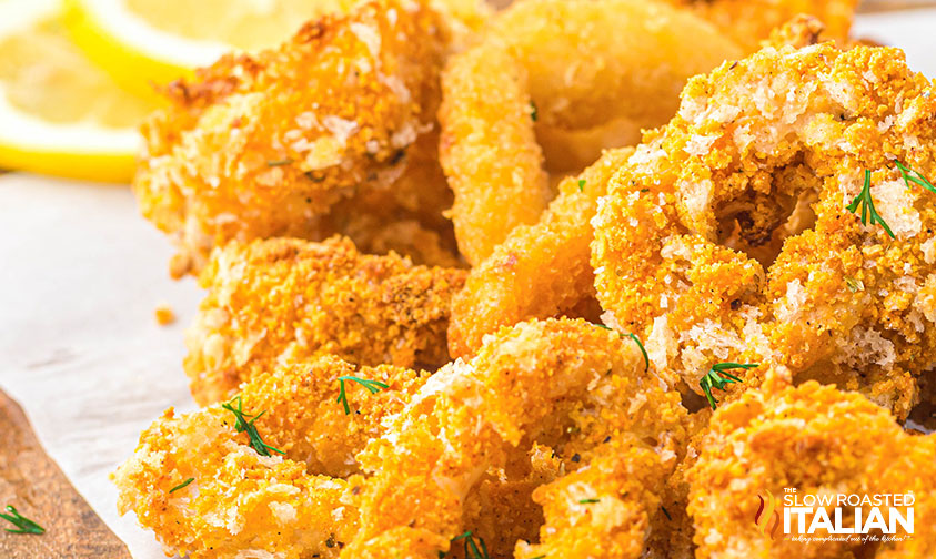 closeup of air fryer calamari