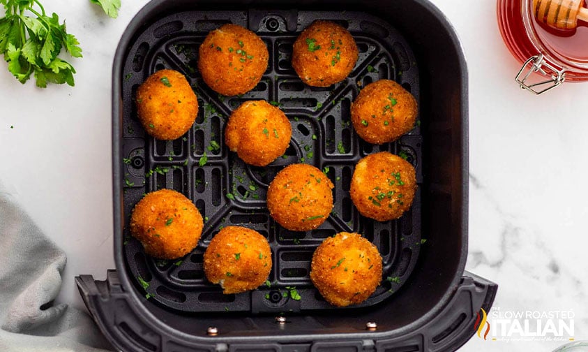 air fried goat cheese balls in air fryer basket