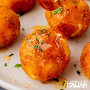 closeup of air fryer goat cheese balls