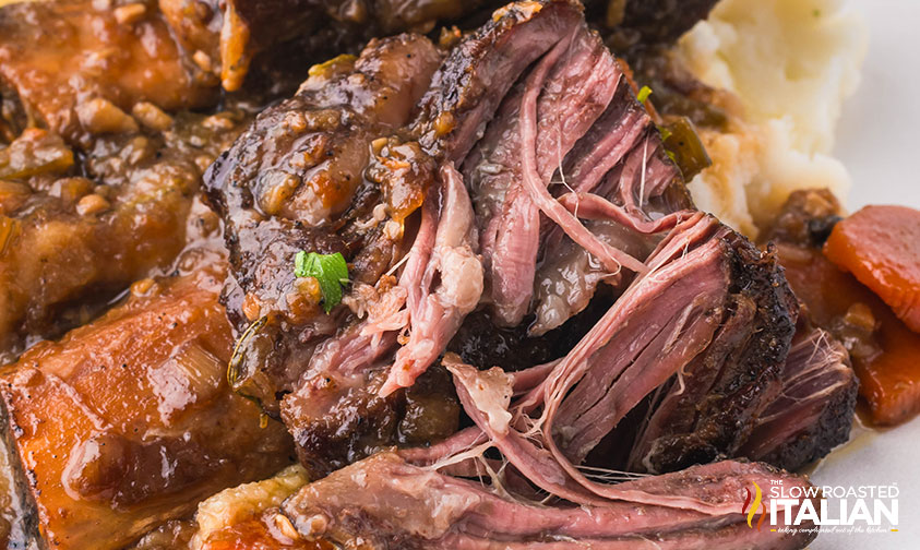 closeup of tender beer braised short ribs