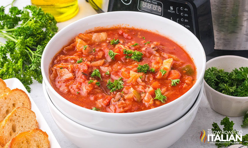 bowl of cabbage rolls soup