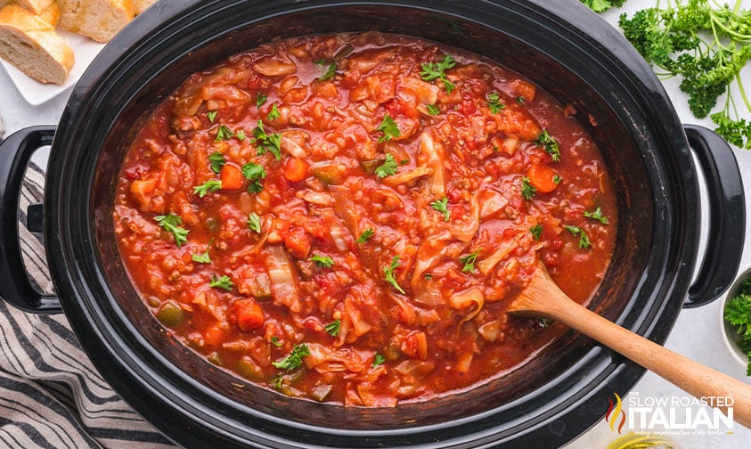 cabbage rolls soup in the crockpot