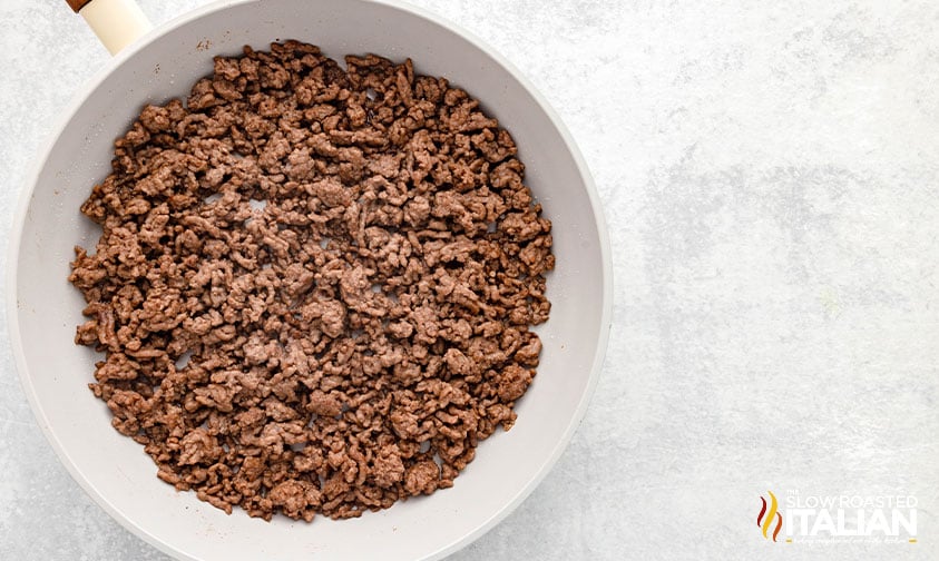 browned ground beef in a skillet