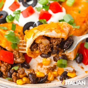 closeup of easy beef enchilada recipe