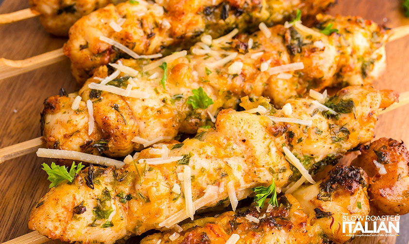 closeup of air fryer chicken kabobs