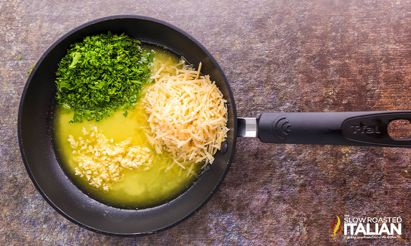 melted butter, parmesan cheese, lemon juice and zest, and parsley in a skillet