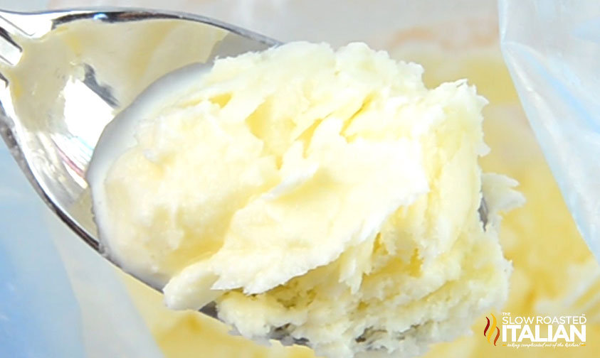 spoon of homemade ice cream in a bag