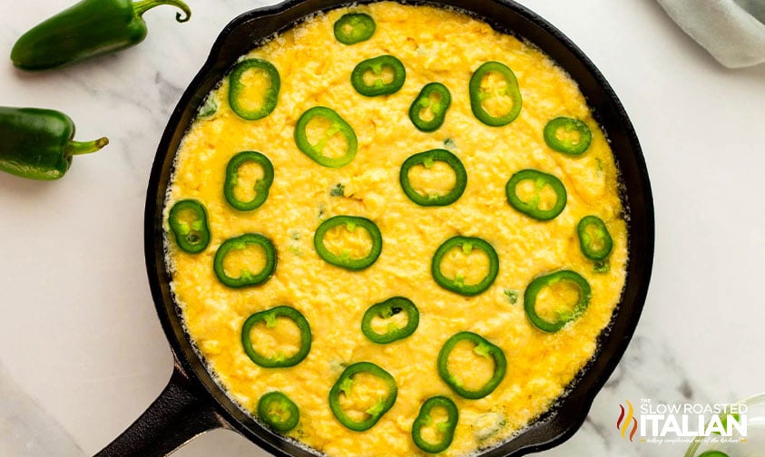 jalapeno cornbread batter in a large skillet