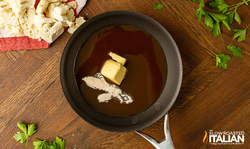 beef stock, butter, xanthan gum and Worcestershire sauce in a skillet