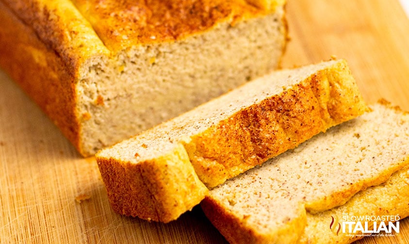 sliced keto egg loaf on a cutting board