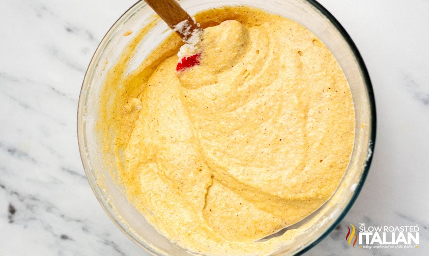 ingredients for keto egg loaf mixed in a large bowl