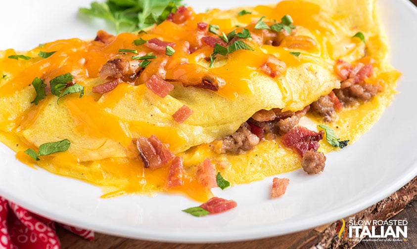 loaded keto meat lovers omelette on a plate