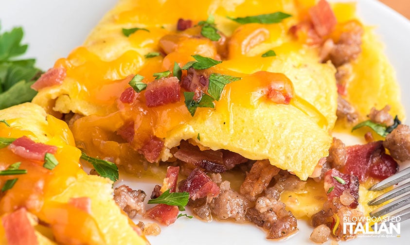 closeup of keto meat lovers omelet