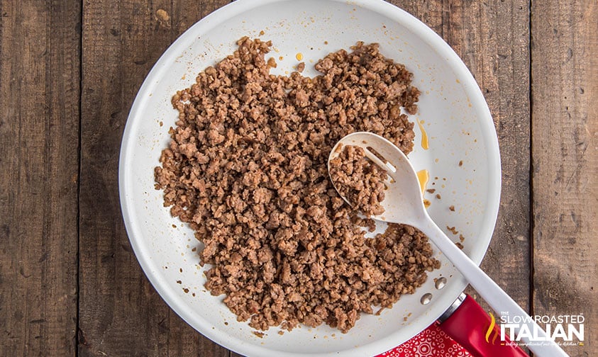 browned breakfast sausage in a skillet