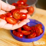 closeup of sliced cherry tomatoes