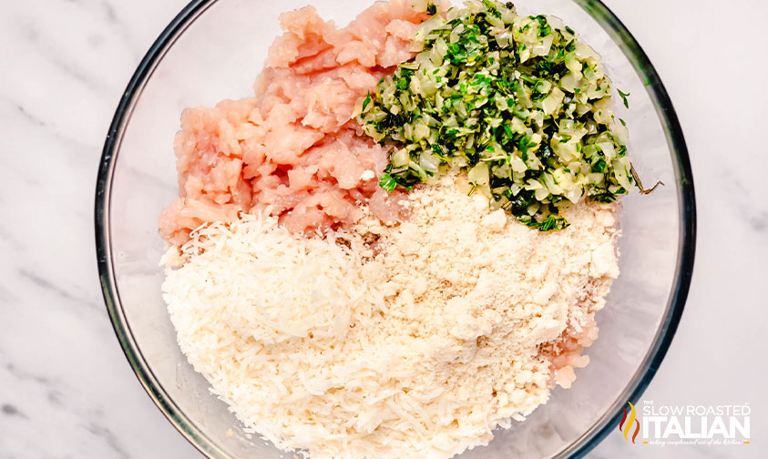 keto turkey meatloaf ingredients in a large bowl