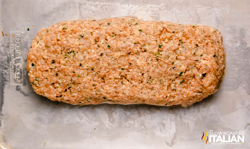 low carb keto turkey meatloaf formed and ready for the oven