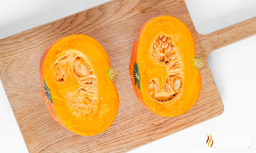 small sliced pumpkin on a cutting board