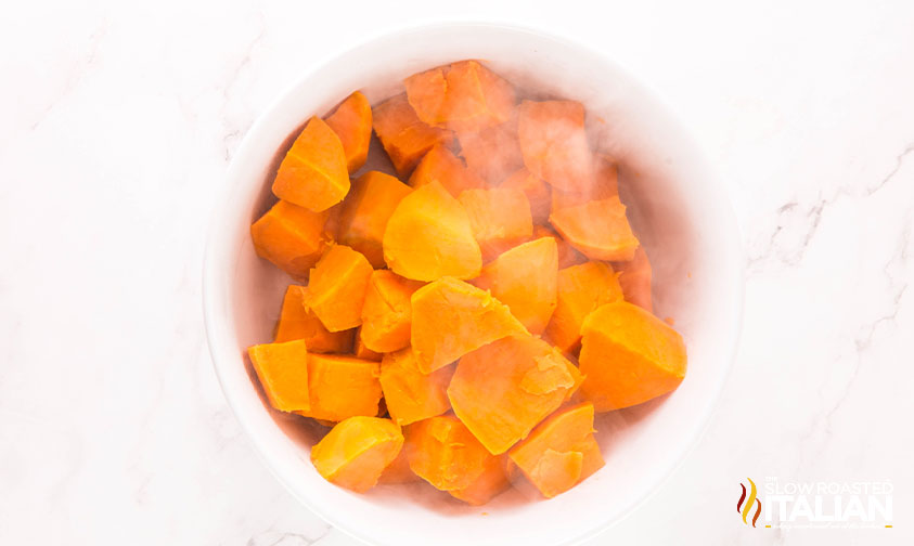 steamed sweet potatoes in a bowl