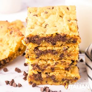 closeup of sheet pan chocolate chip cookies recipe