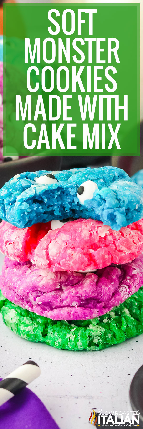 Soft Monster Cookies Made With Cake Mix - PIN