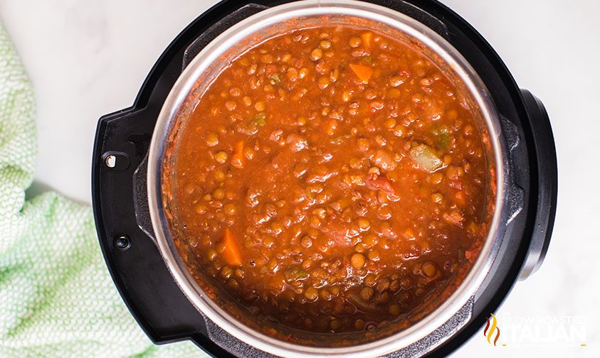 overhead: lentil soup in instant pot