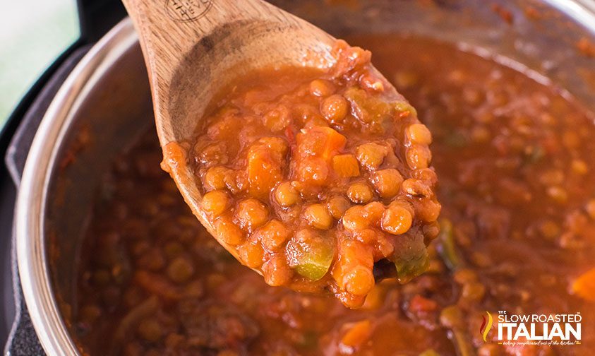 spoonful of lentil soup from instant pot