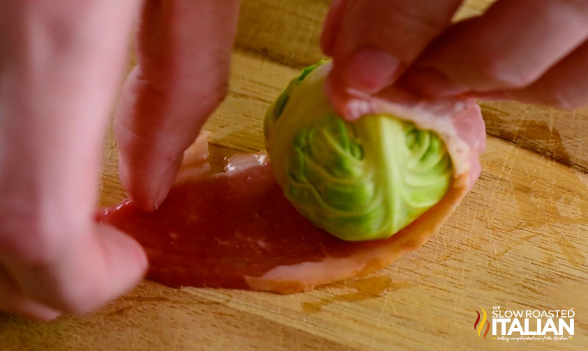 wrapping brussel sprout in bacon