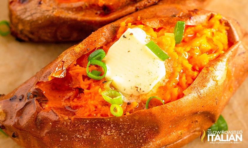 closeup of baked sweet potatoes