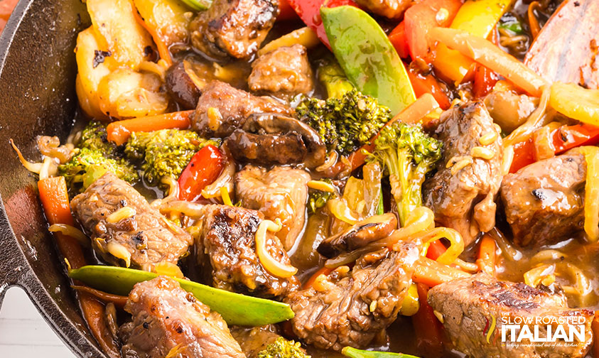 closeup of beef chop suey recipe