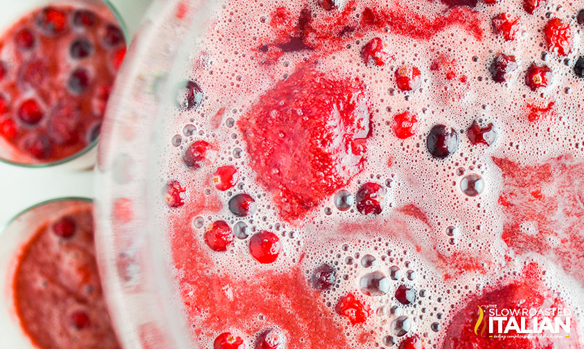 closeup of cranberry punch in a bowl