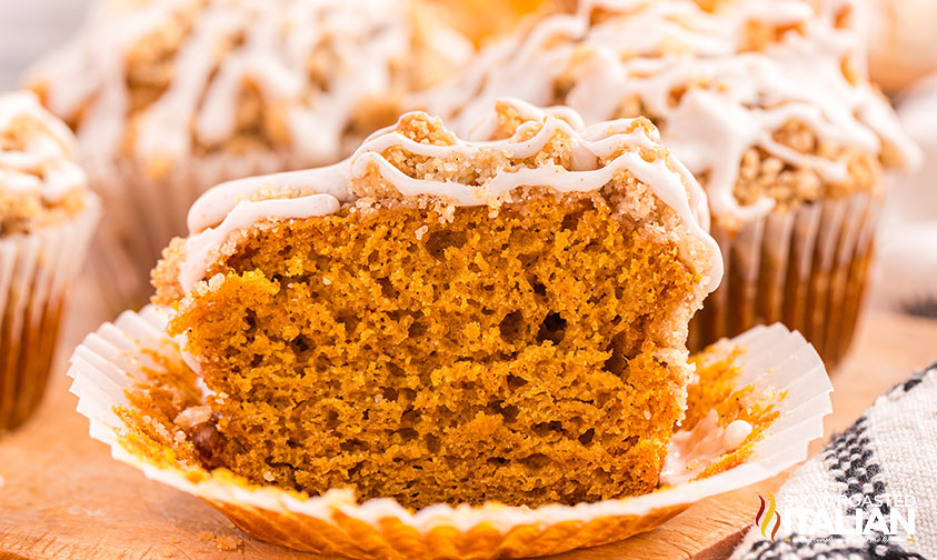 pumpkin streusel muffin sliced in half