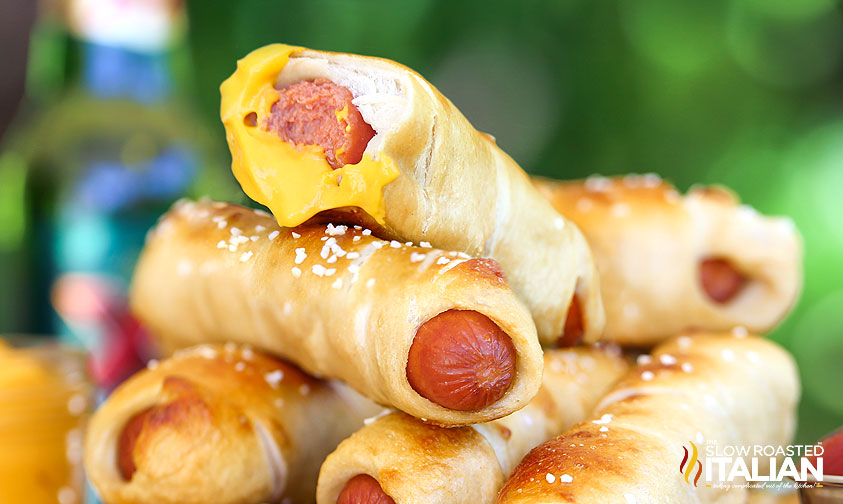 stacked pretzel dogs