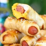 closeup of simple pretzel dogs