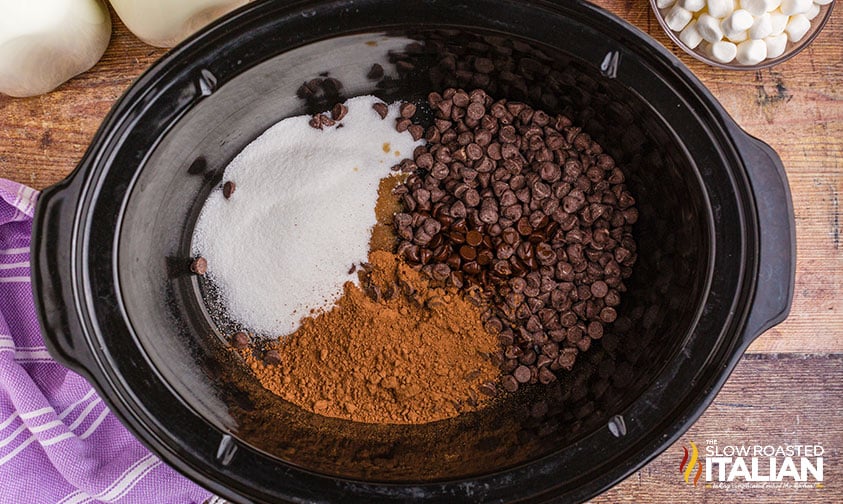 ingredients for creamy hot chocolate in the crockpot