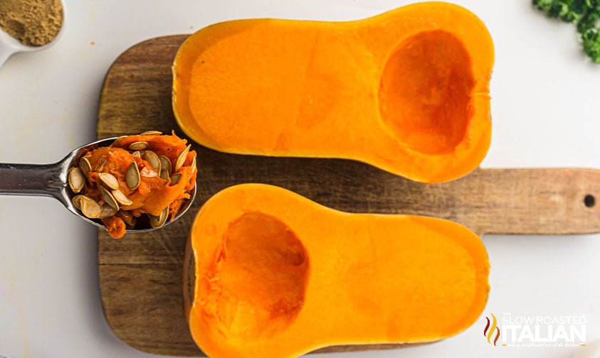 sliced butternut squash with seeds removed