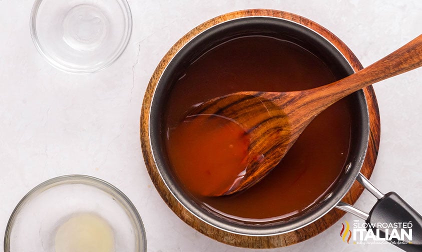 homemade sweet and sour sauce in a saucepan