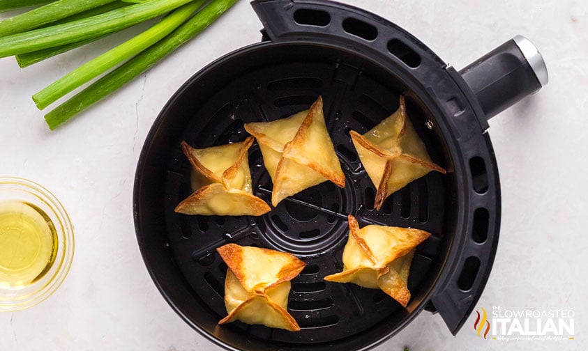 air fried cream cheese wontons in air fryer basket