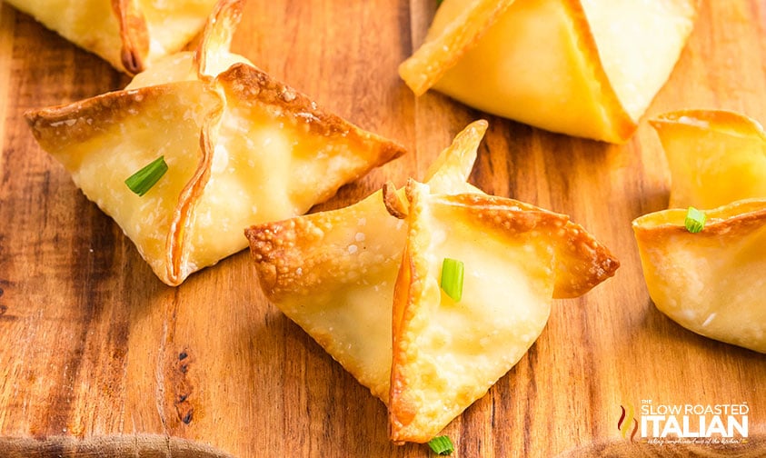 closeup of air fryer cream cheese wontons