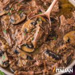 bowl of beef chick roast with mushrooms