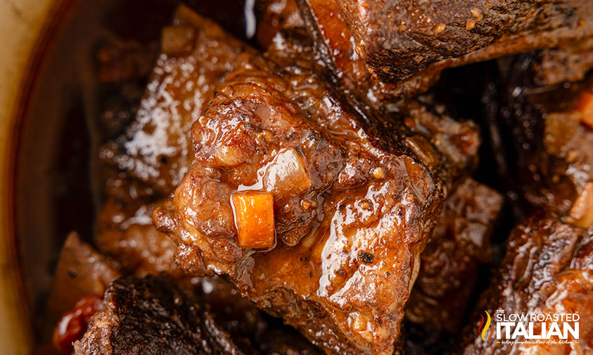 closeup of braised beef short ribs