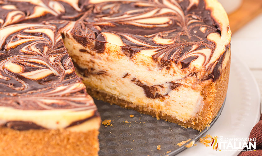 sliced chocolate swirl cheesecake