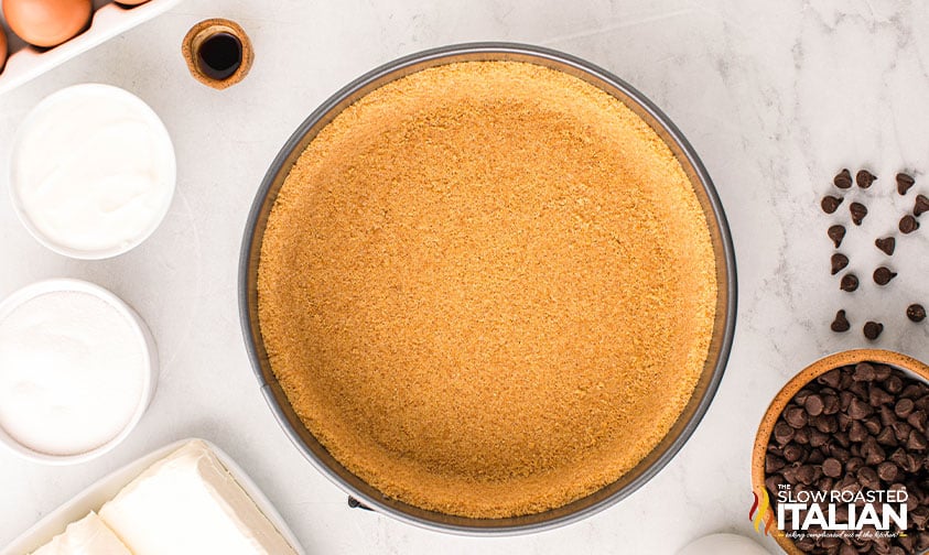 graham cracker crust pressed into springform pan