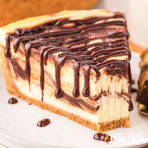 closeup of chocolate swirl cheesecake recipe