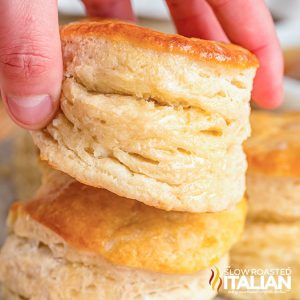 closeup of flaky cracker barrel biscuits