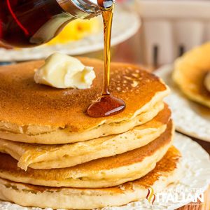 syrup drizzled on cracker barrel pancakes