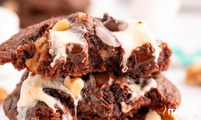 closeup of chocolate marshmallow cookies